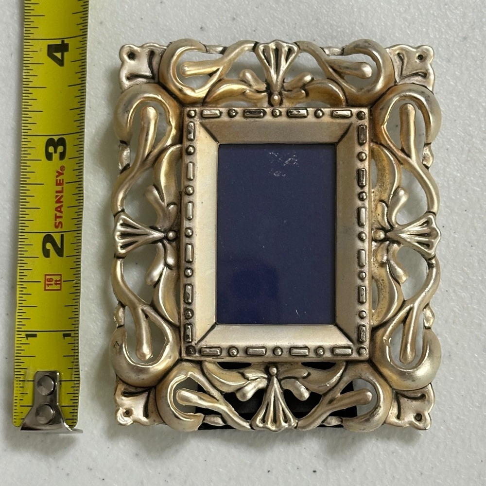 Godinger Ornate Scrollwork Metal Mini Picture Frame‎ Silver Tone Vintage Style